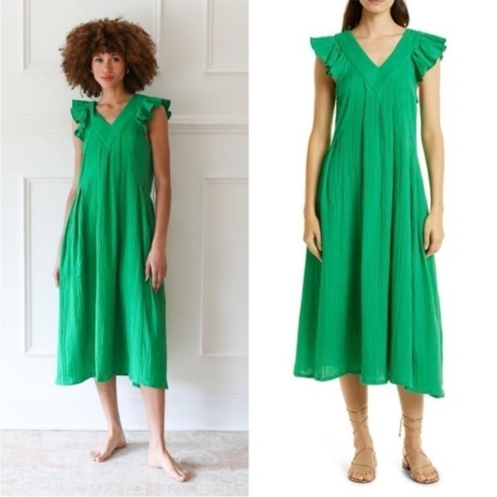 Mille Resort Dress Catarina Midi Double Cotton Gauze in Kelly Green